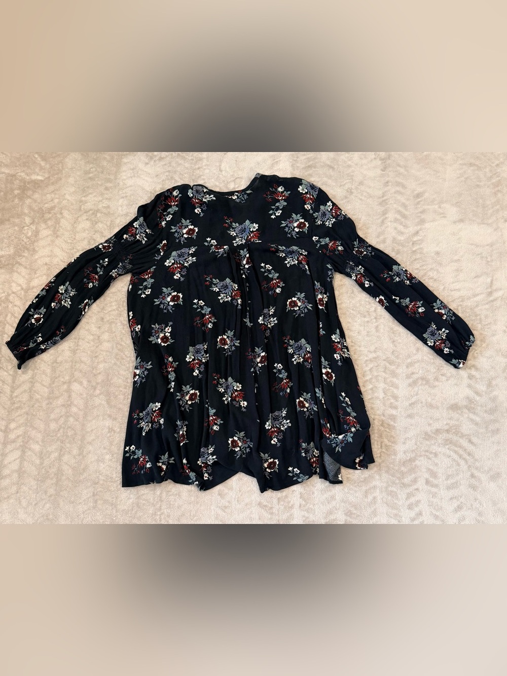 Free People Relaxed Black Floral Keyhole Boho Tunic Mini Dress Size Medium - Picture 11 of 11